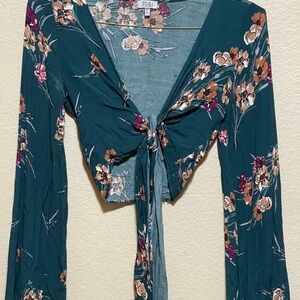 Floral Tie-Front Top in Teal and pinks. Size small